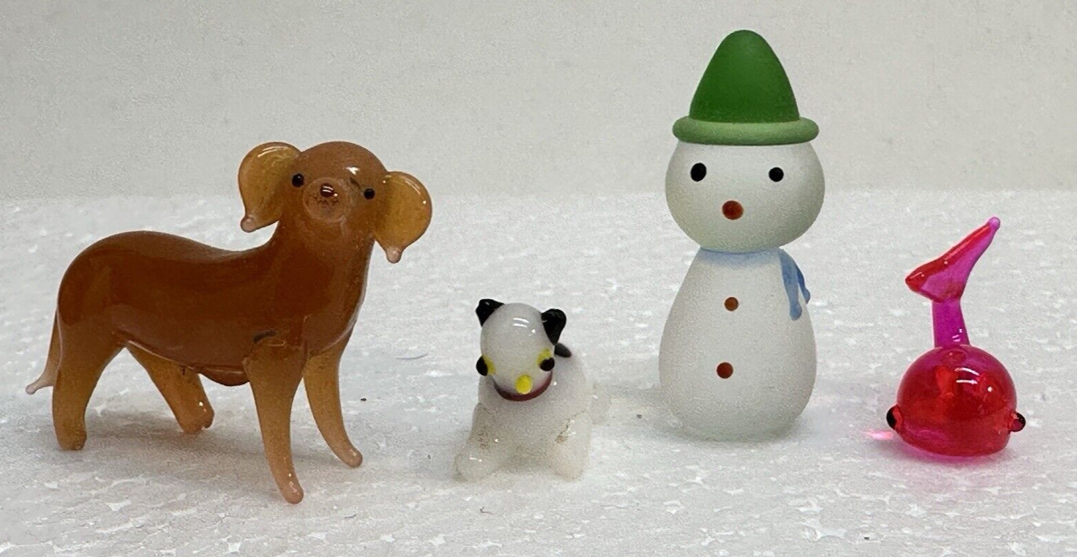 Dog Whale Snowman Tiny Glass Figurine Miniature Art Mixed Lot Blown glass ?