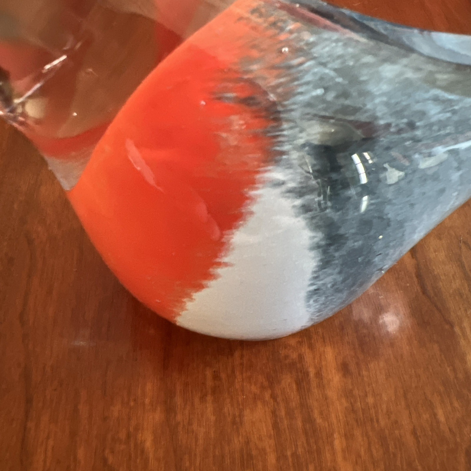 Hand Blown Art Glass Bird Figurine Red Breast Gray Blue Clear Tail Hollow
