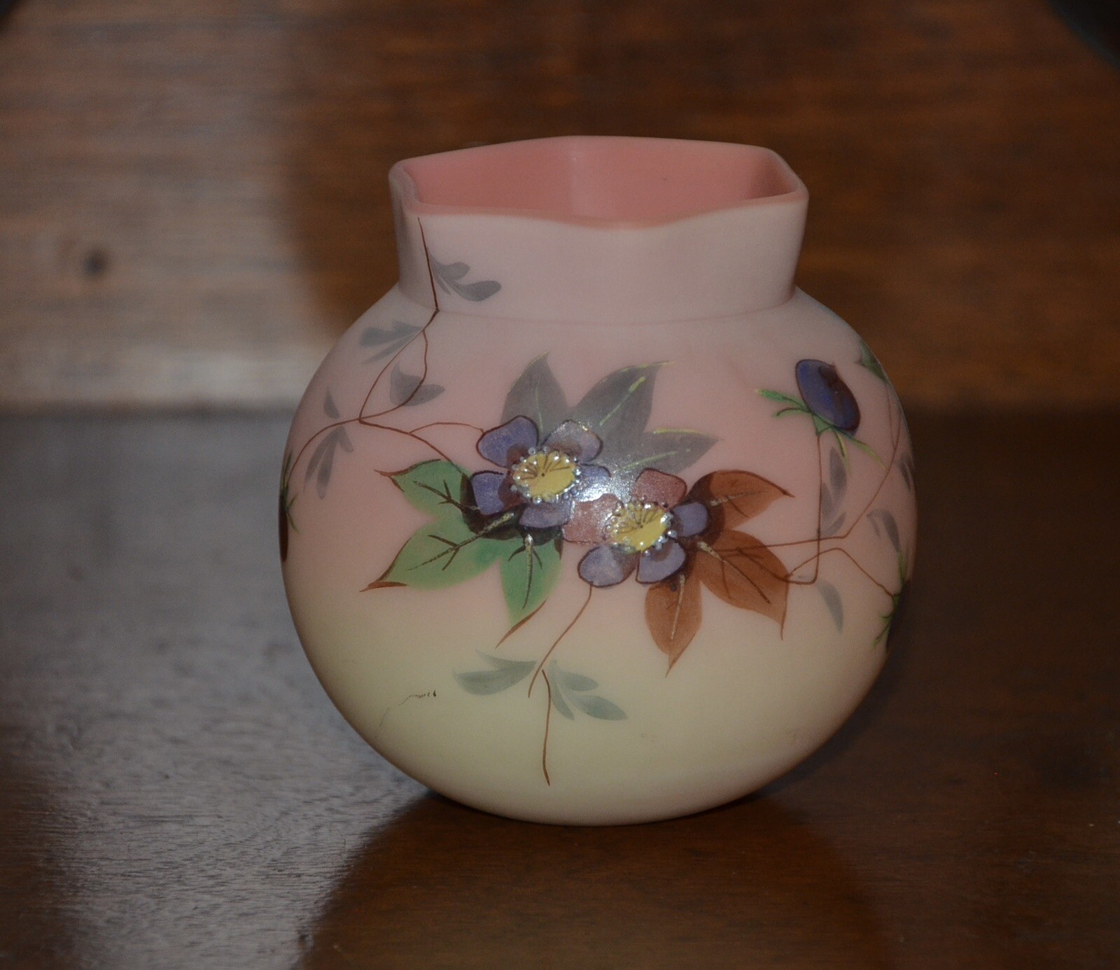 Thomas Webb & Sons Queens Burmese Miniature Vase Circa 1887, Mt. Washington