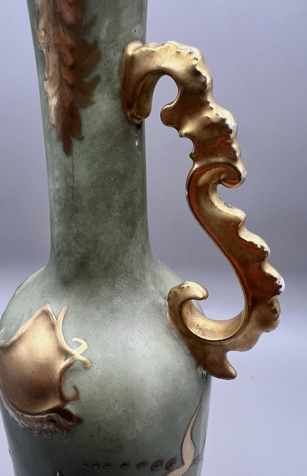 Antique Austrian Art Nouveau Porcelain Pitcher flowing natural forms gilded flor