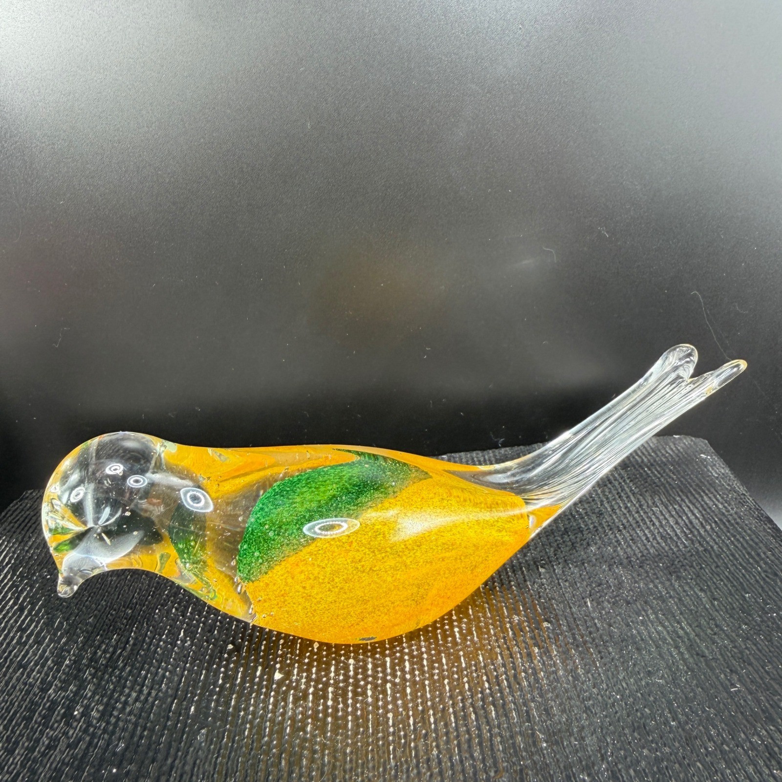 Hand Blown Art Glass Bird Figurine Yellow Green Hand Blown Paperweight Sculpture
