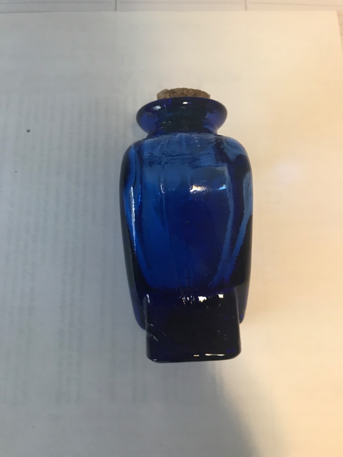 Vintage Cobalt Blue Glass Heart Shaped Bottle With Cork Stopper