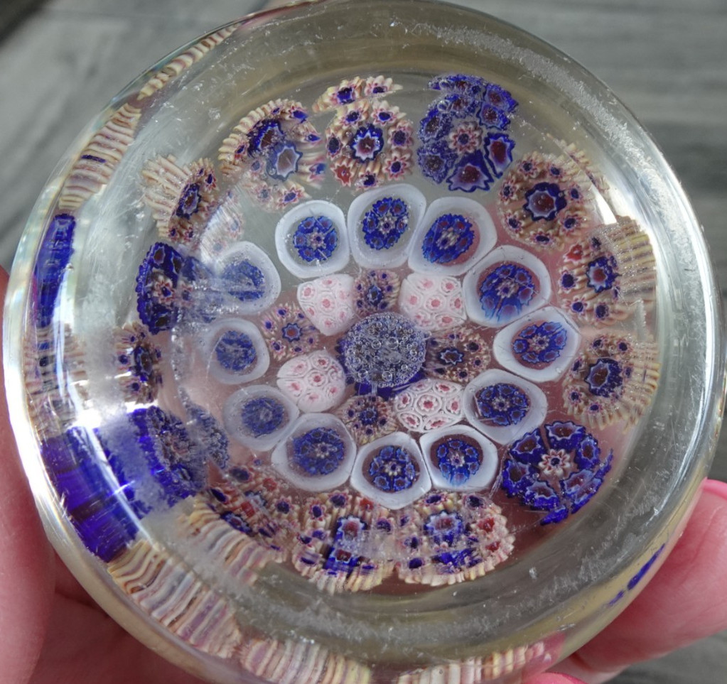 Antique New England Glass Co Concentric Millefiori Art Glass Paperweight NEGC