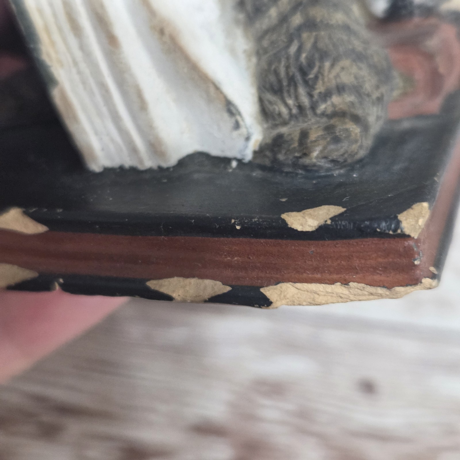19c Antique Hand Painted Terracotta Reading Kittens Figurine Cats Cold Painted