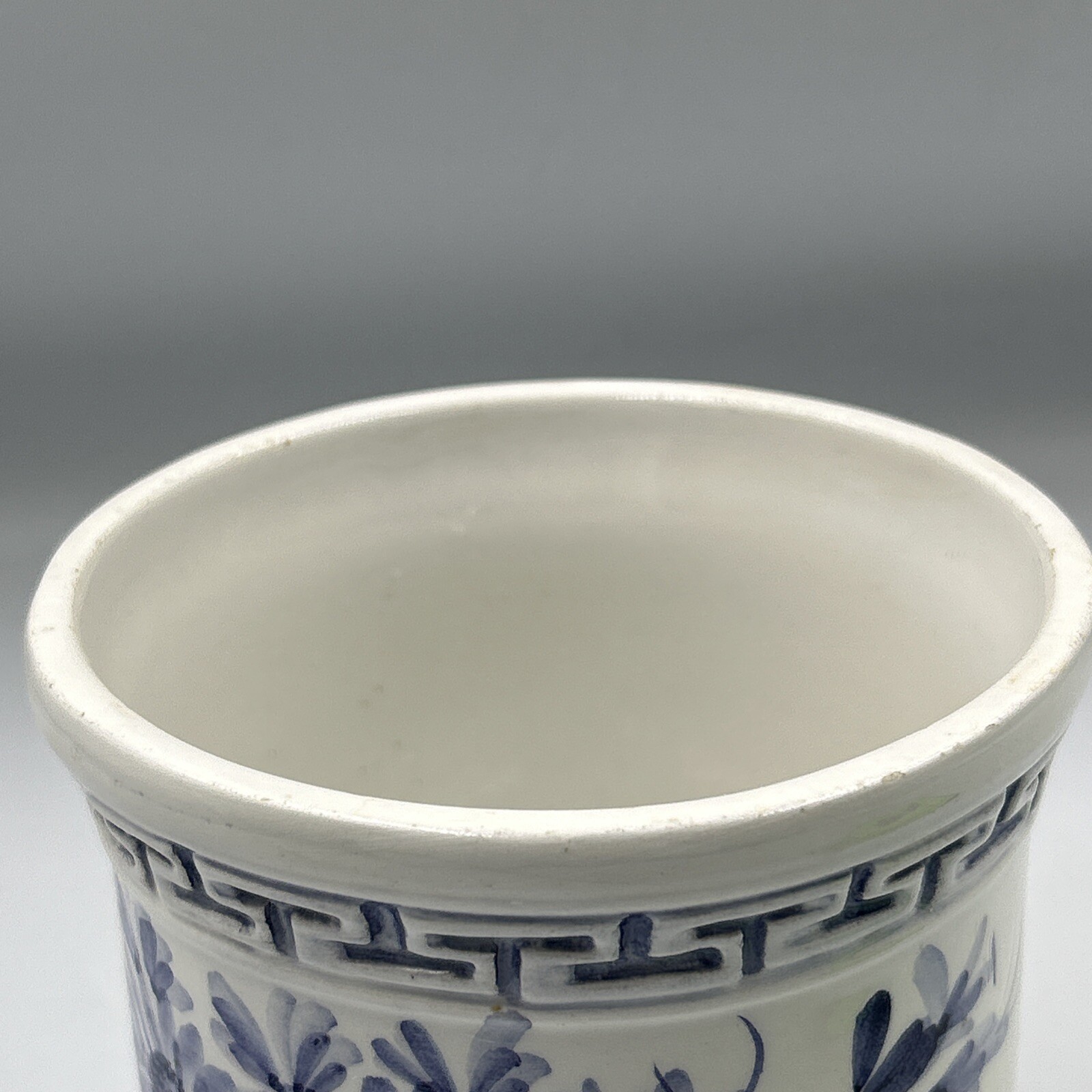 Mid Century Blue And White Floral Pot Planter 4.75” By 4.75” Made In Italy