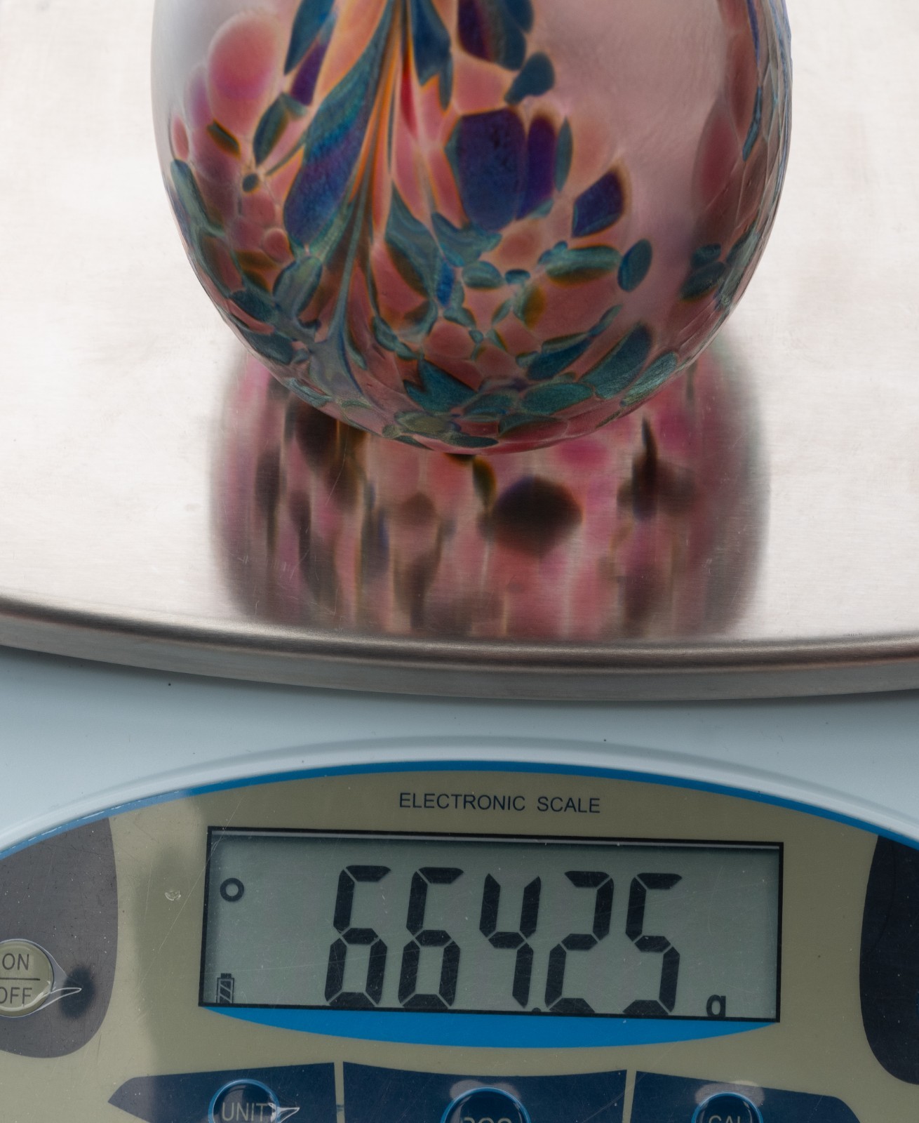 Brian Maytum Studio 1991 Peacock Iridescent Aurene Egg Shaped Vase Oil Lamp 5×3″