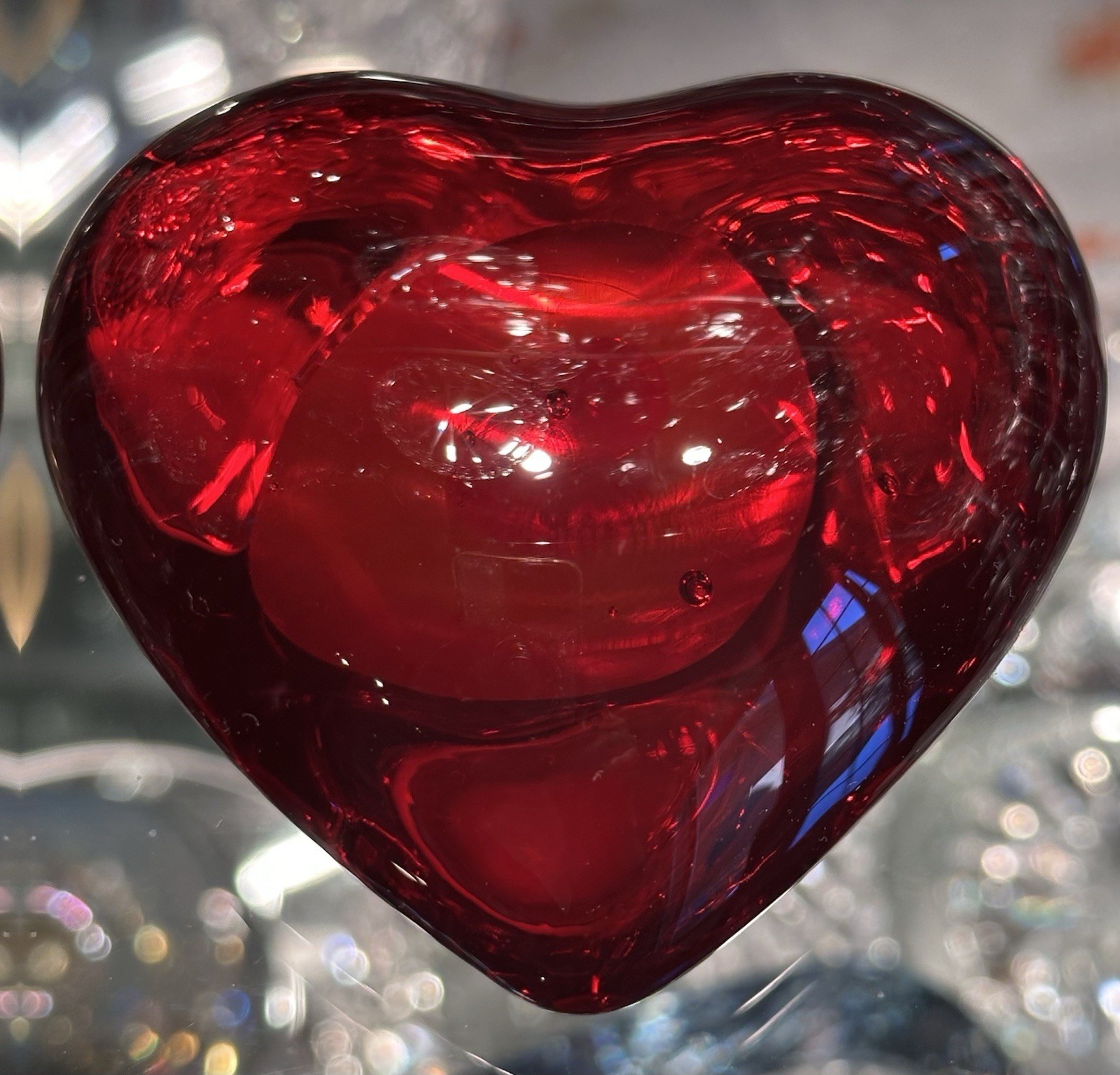 Crystal Deep Red Heart Shaped 3″ Heavy Paperweight “Share the Love”