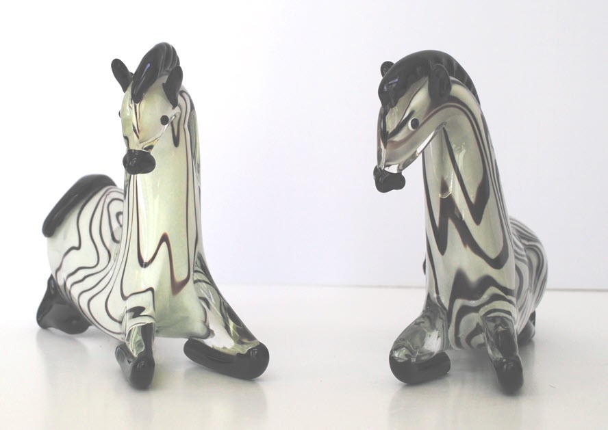 A Pair of Matching Art Glass Langham England Zebra Figurines Excellent Condition