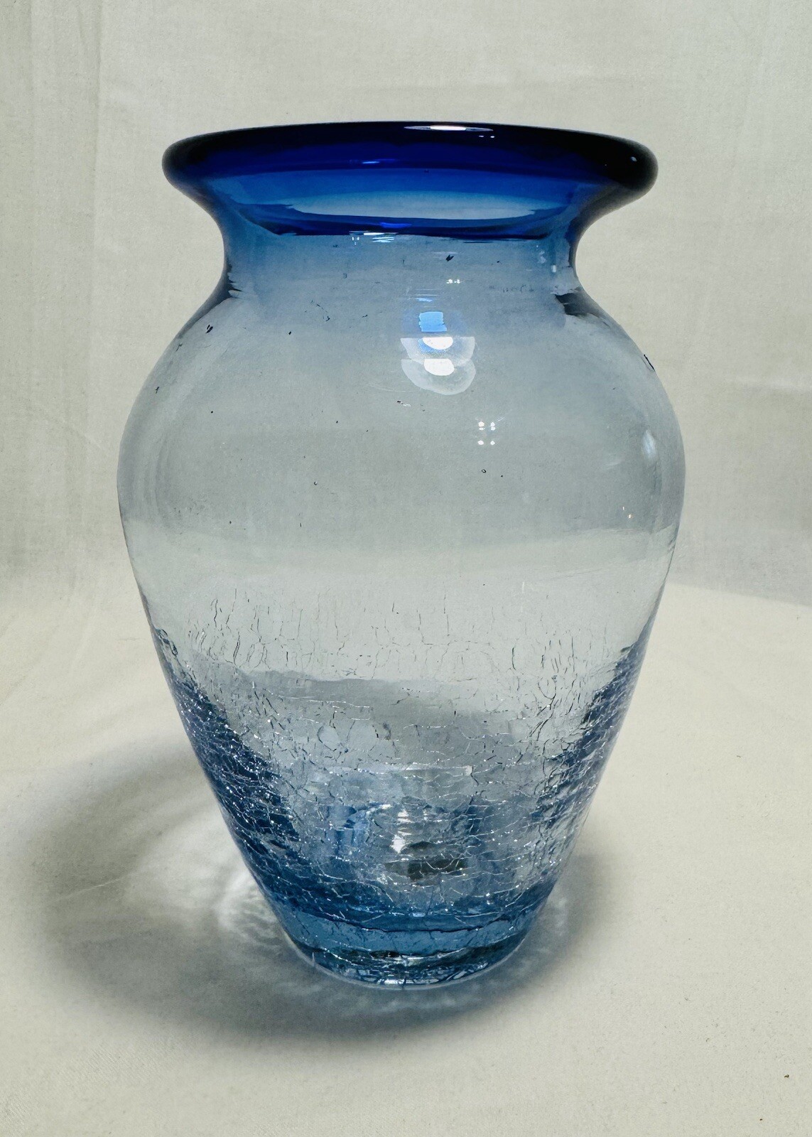 Vintage Glass Vase Handblown Crackle Glass Clear And Blue