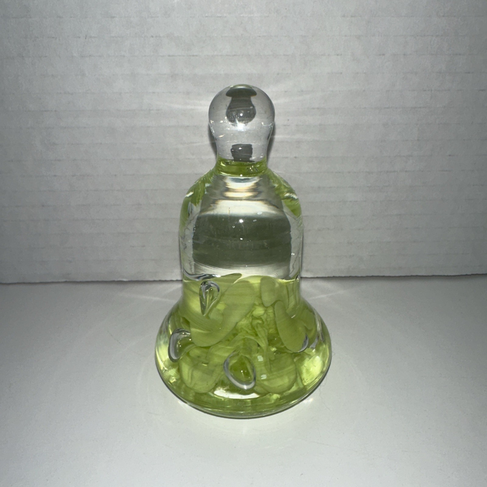 Handcrafted Joe St. Clair Art Glass Bell Lime Green Flower Paperweight- —F8