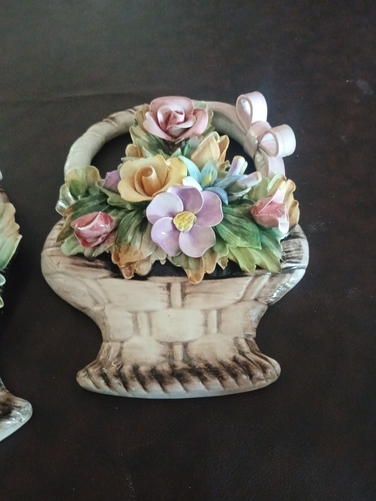 Capodimonte Vintage Porcelain Flower Basket Wall Plaque