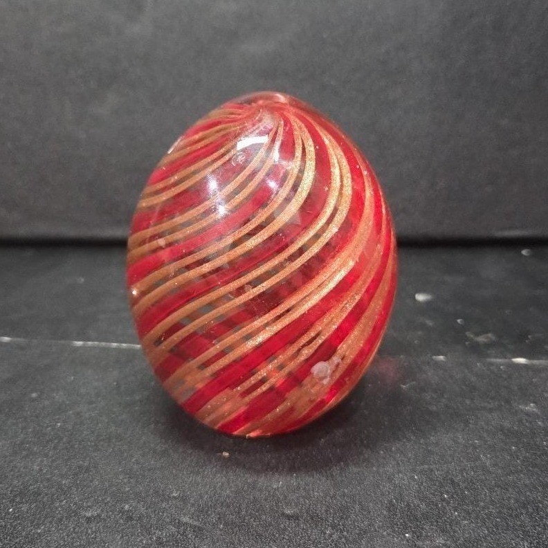 Red and Gold Aventurine Swirl Art Glass Paperweight Murano Ferro & Lazzarini? *