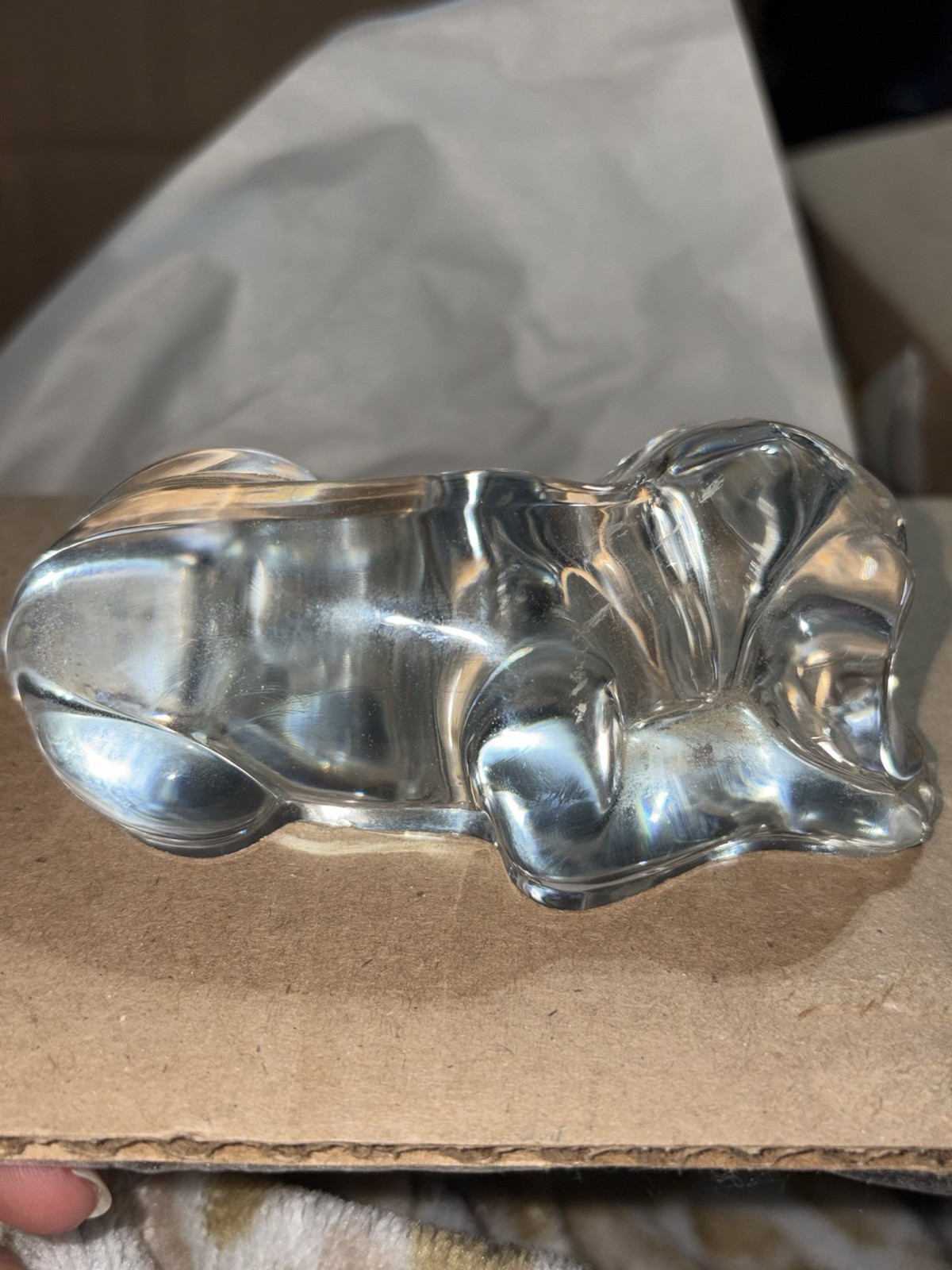 Clear Glass Dog Figurine Sculpture Lying Down Decorative Animal Decor