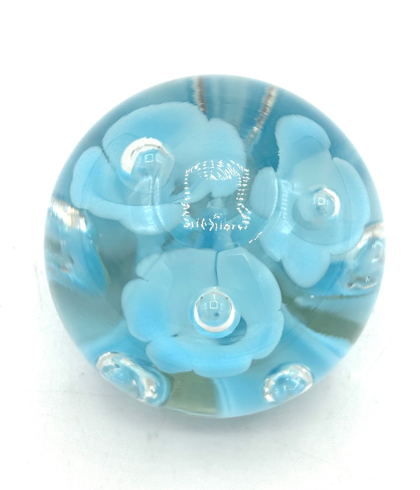 Vintage Joe St. Clair Trumpet Light Blue Paperweight Controlled Bubble