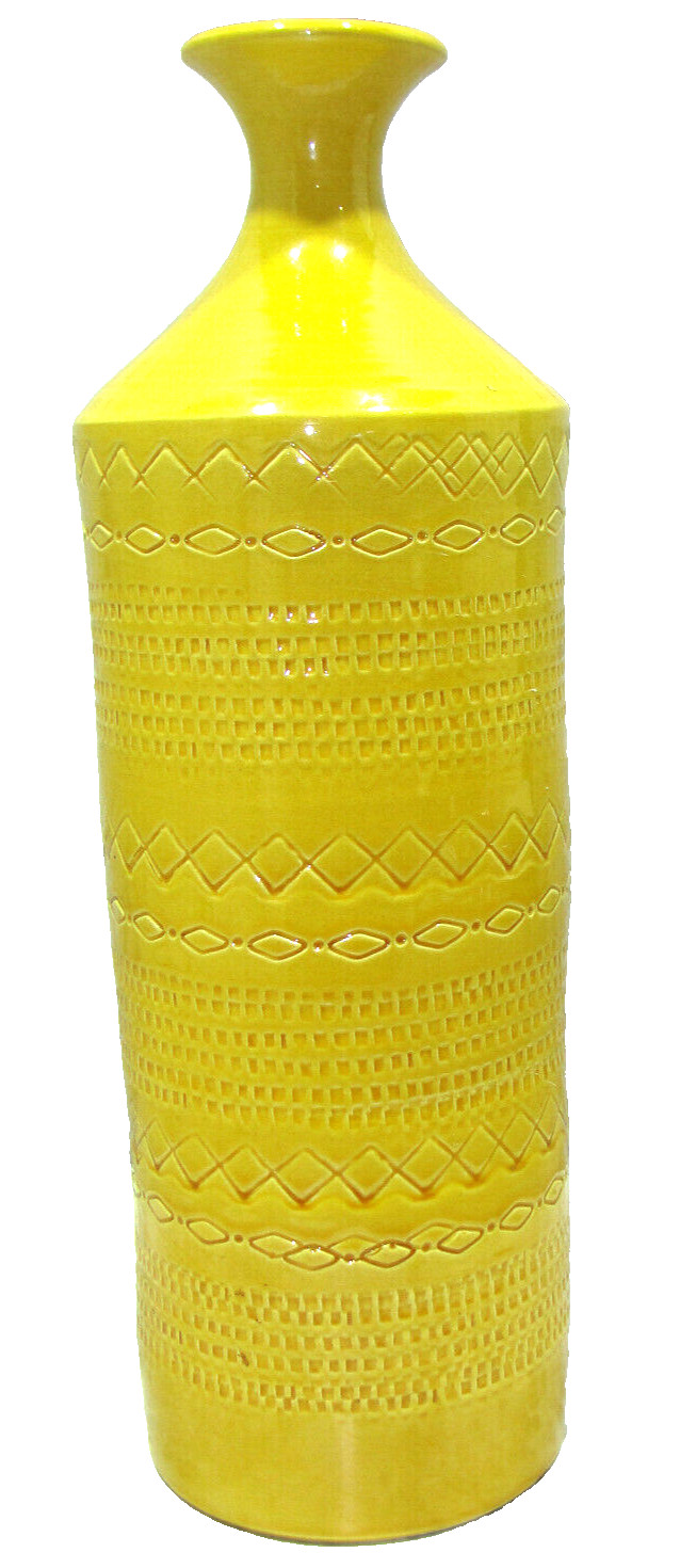 Ceramiche Tadinate Yellow Sgraffito Floor Vase Bitossi Style Italy 14.5 ” Tall