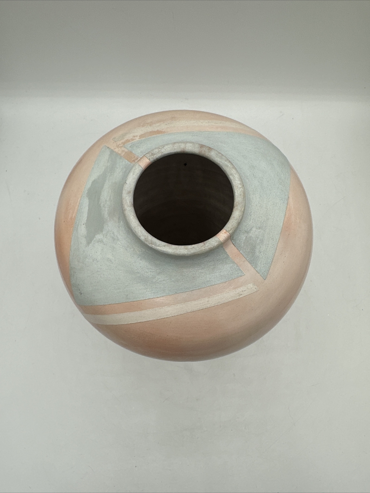 Vintage Bettye Barclay Vase Pot Pottery Large Pink White Blue 8” Handmade Signed