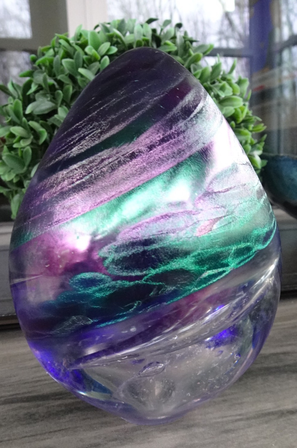 Large Signed Jeff Price Aurene Iridescent Swirl Studio Art Glass Paperweight