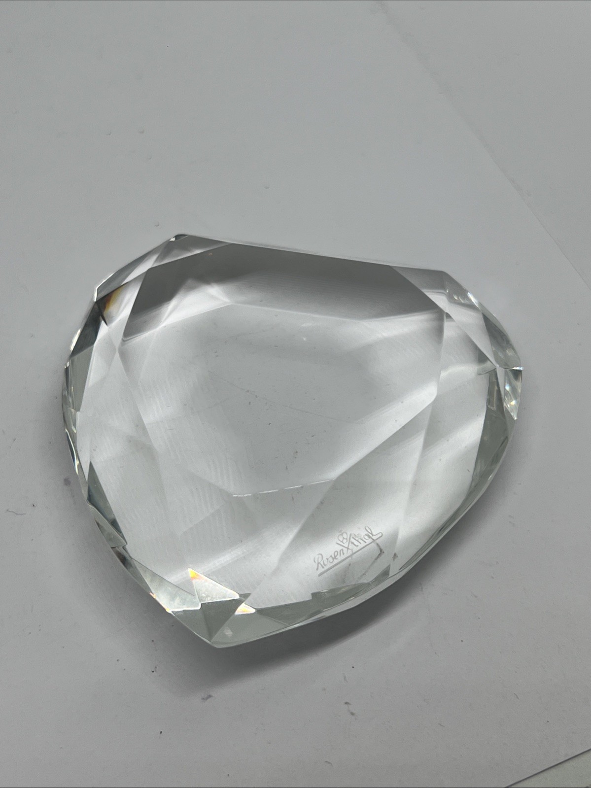 Signed Rosenthal Crystal Faceted Heart Shape Paperweight 3.3”
