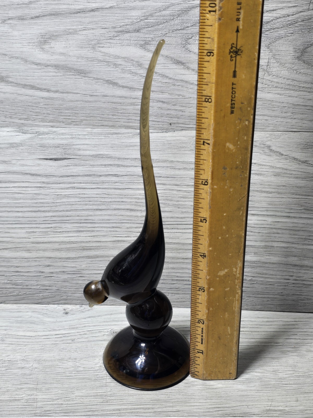 Vintage Viking Glass Epic Long Tail Bird Figurine Brown Root Beer Nutmeg 9.25″