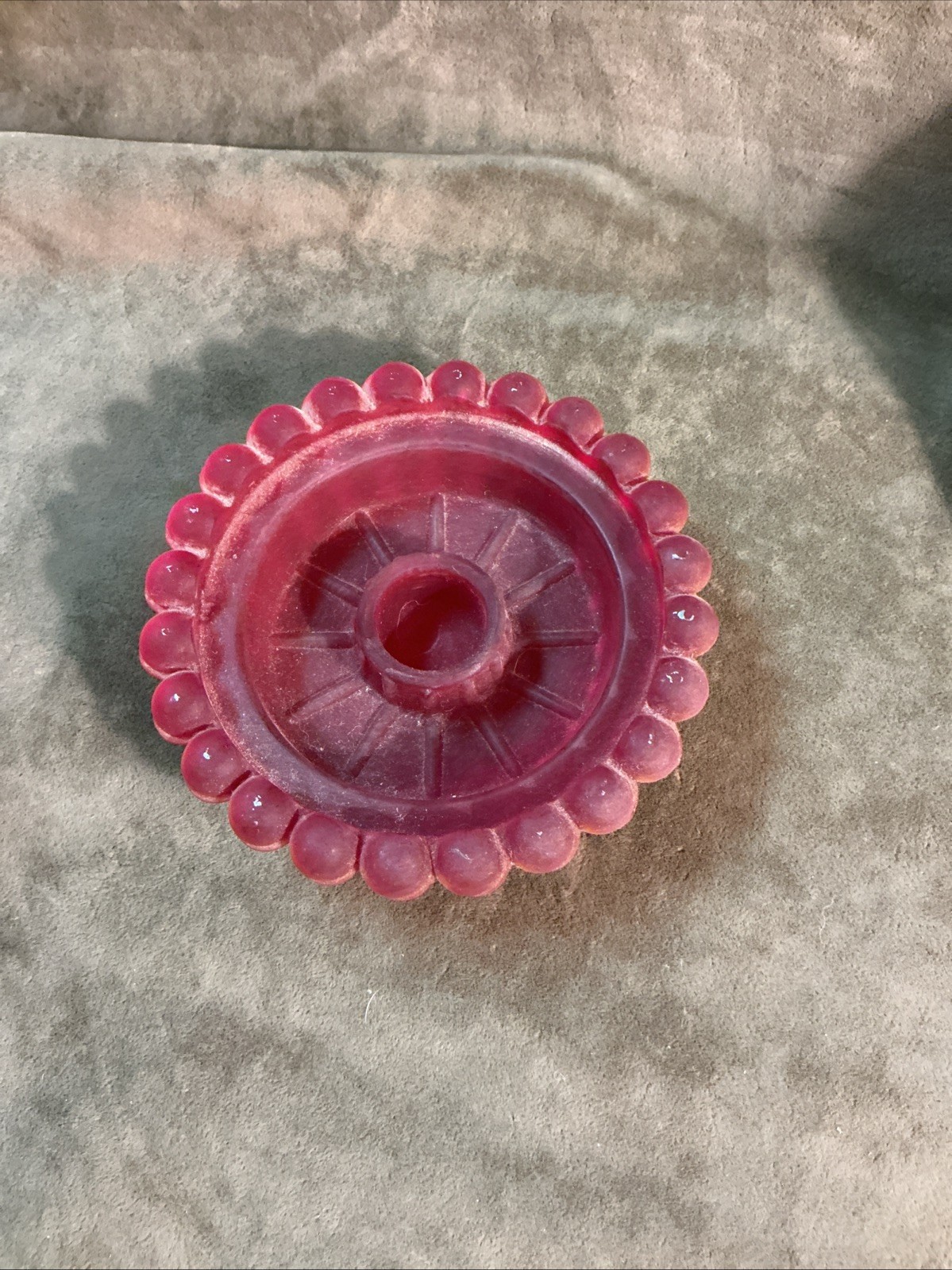 DECORAMA Dallas TX daisy flower satin glass candle holder beaded UV Reactive Red