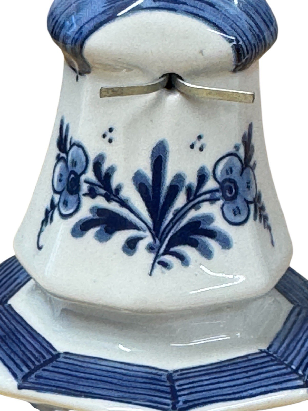 Vintage Delft Holland Hand Painted Blue & White Ceramic Floral Windmill 5″