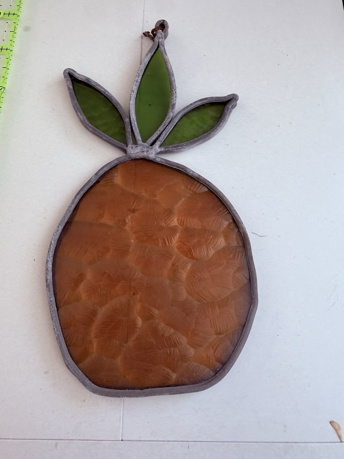Vtg Pineapple Stained Glass Leaded Suncatcher Fruit Light Brown Hanging