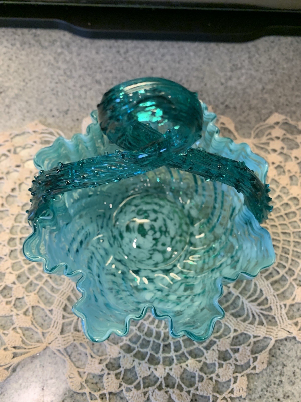 Vintage Steven’s & Williams Blue And White Splattered Art Glass W/Thorn Handle