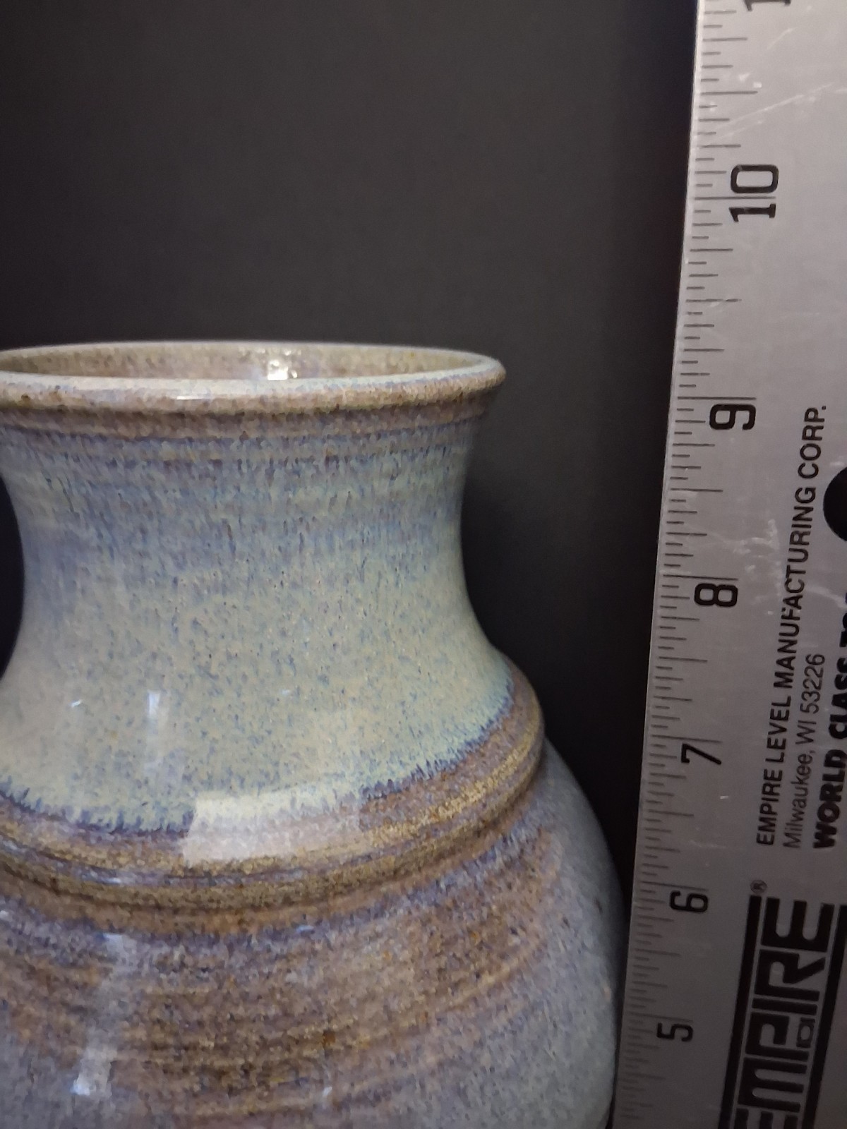 Ceramic Vase by Candoza, Blue and Gray, Glazed 9.5 inches Tall, Signed.