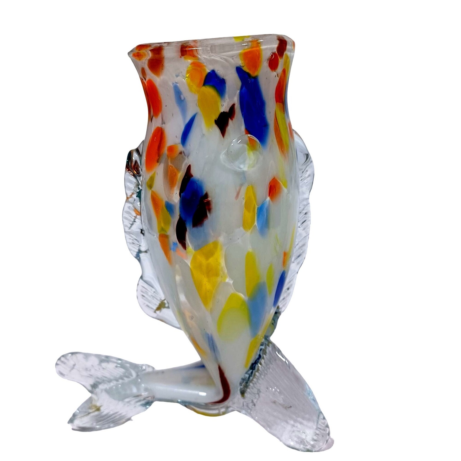 Murano Rainbow Confetti Fish Vase Pitcher Glasses Sculpture Art Glass Set of 3