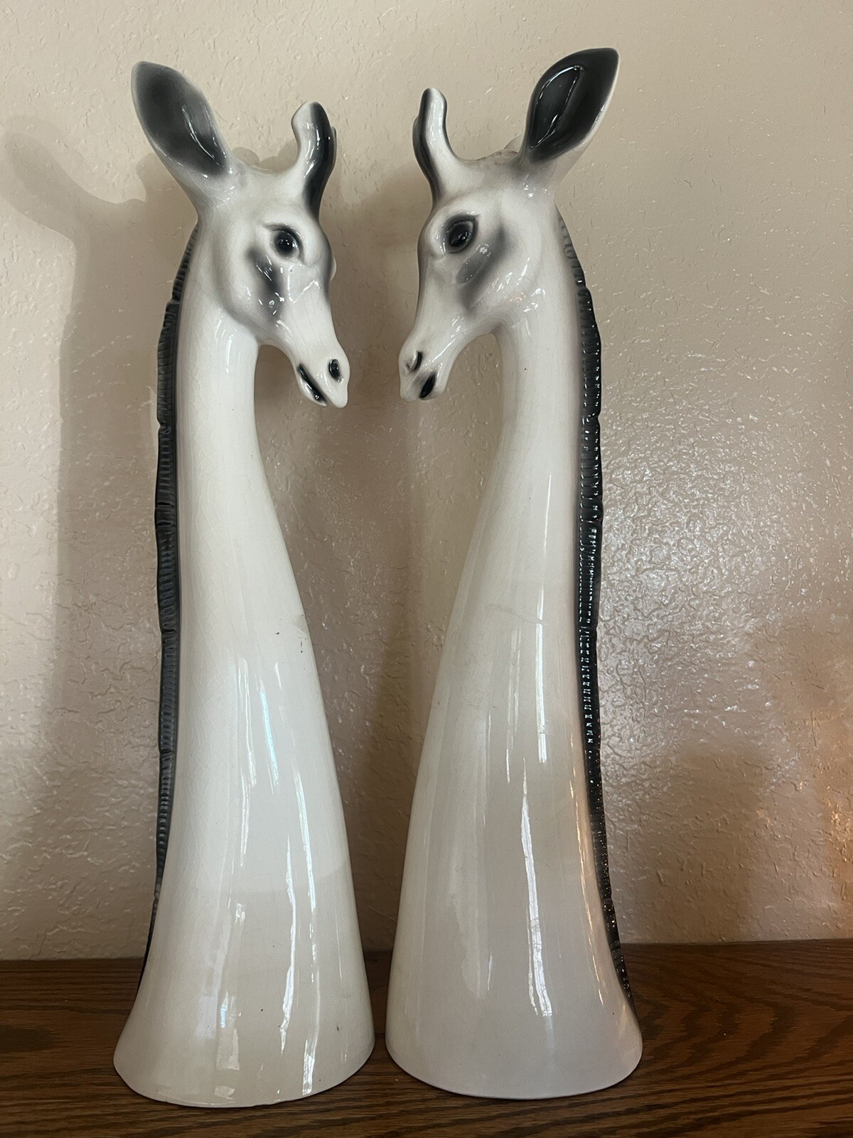 Vintage Mid Century Ceramic Giraffe Figurines Pair – Tall Art Pottery Statues