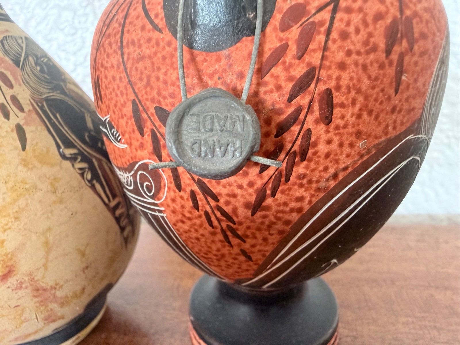 TWO Handmade in Greece Vases Signed Replica Copy Classical Period Urns W/Tags