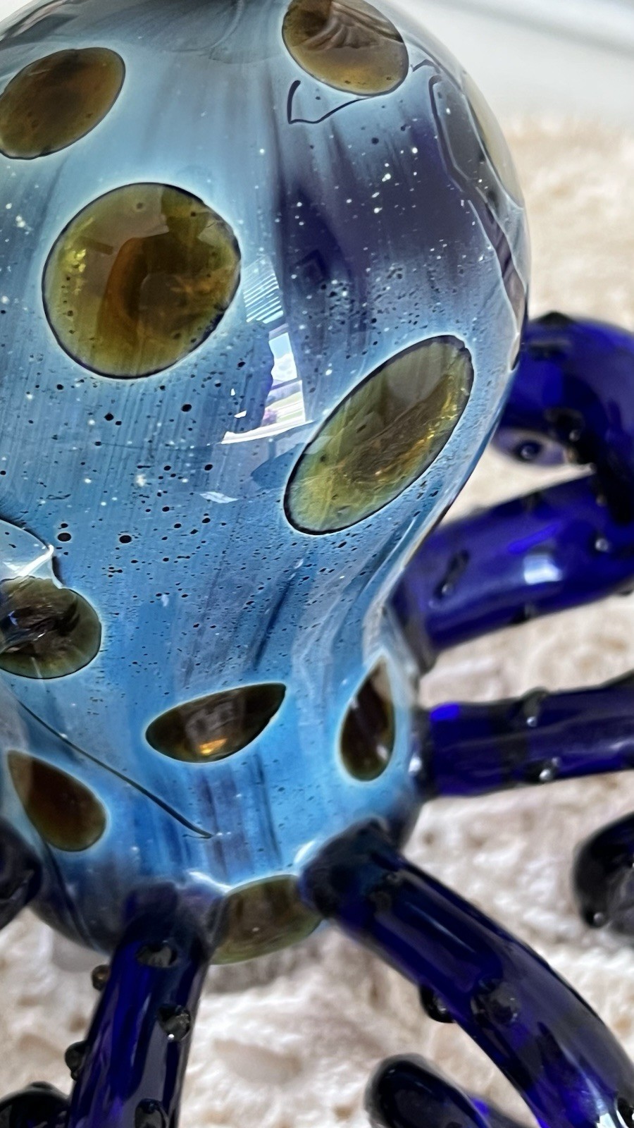 Vintage Hand Blown Octopus Art Glass Pipe Blue Amber Spotted Kraken Nautical 5″