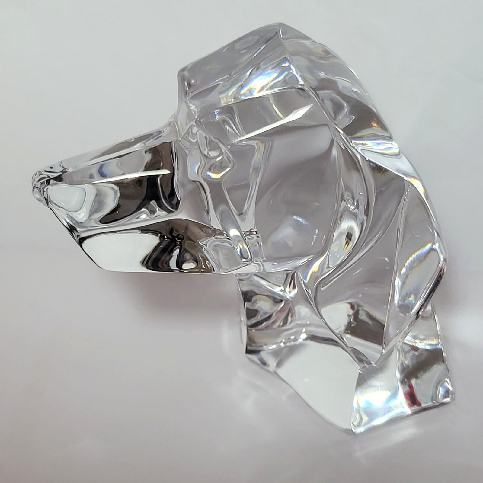 Clear Art Glass Crystal Dog Head Bust Paperweight Figurine Home Decor