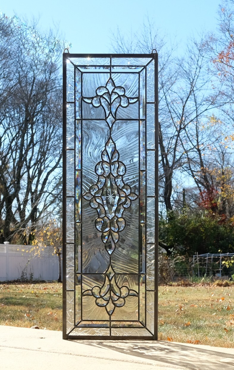 12″ x 36″ Stunning Handcrafted All Clear stained glass Beveled window panel