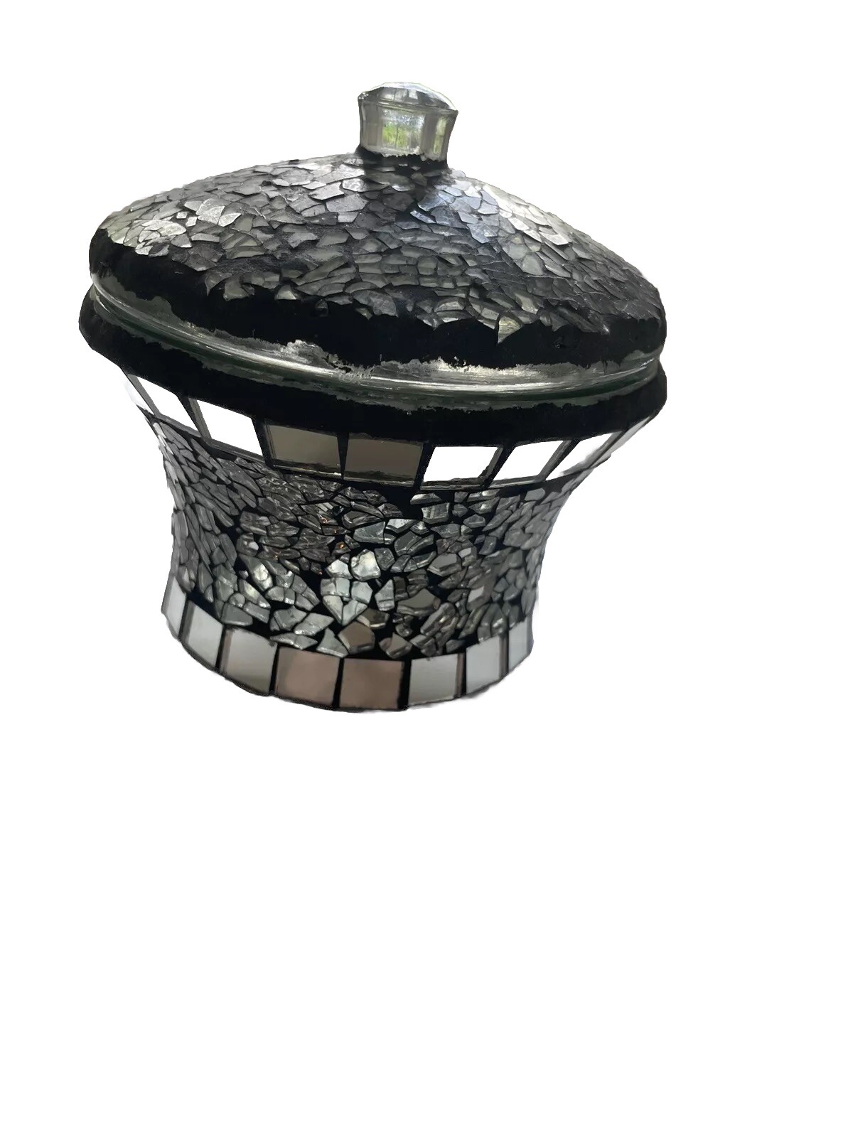 VTG Clear Glass Mosaic Multi-Purpose / Candle Container with Lid Elegant, HEAVY