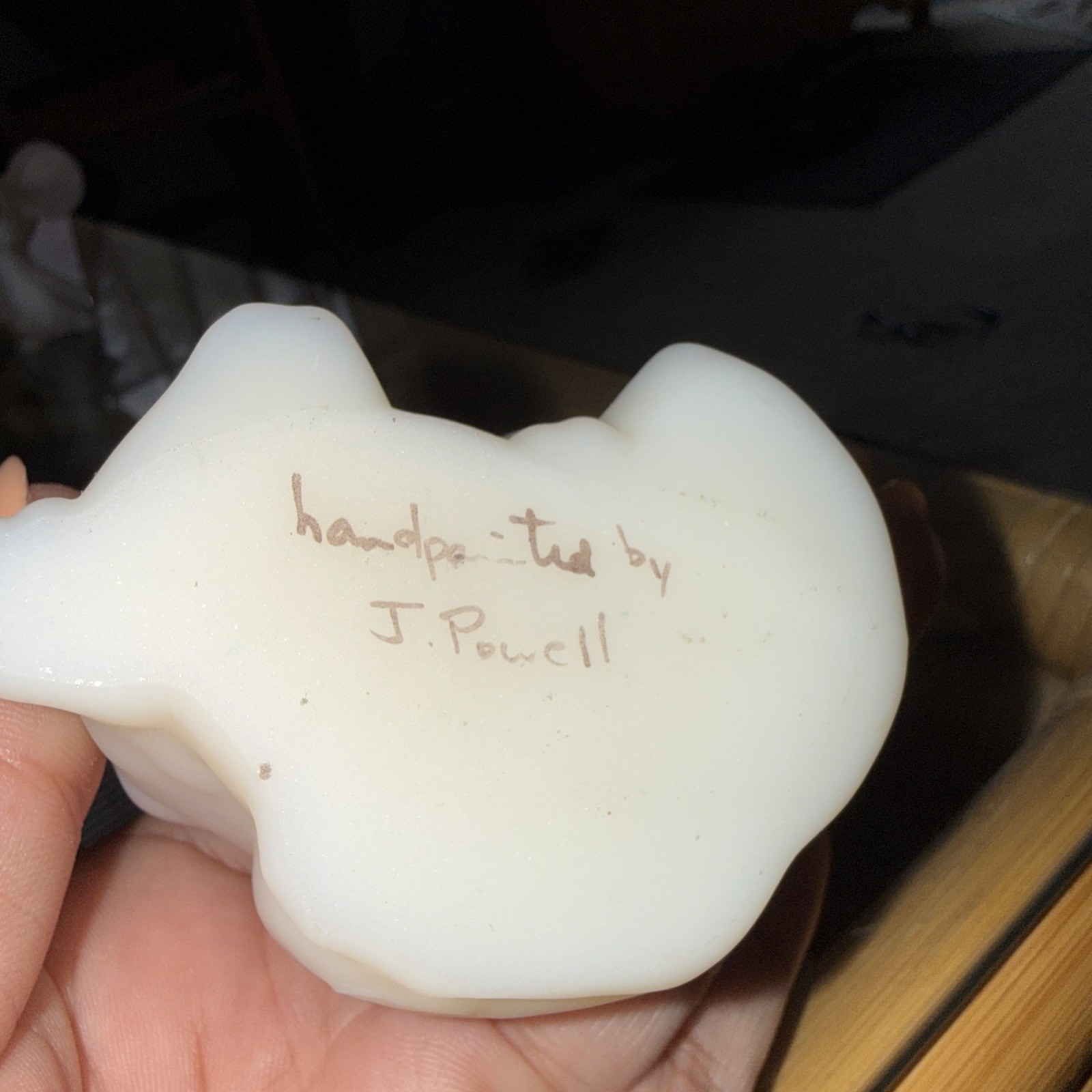 Vintage Fenton Opal Satin Glass Christmas Cat Figurine – Hand Painted J. Powell