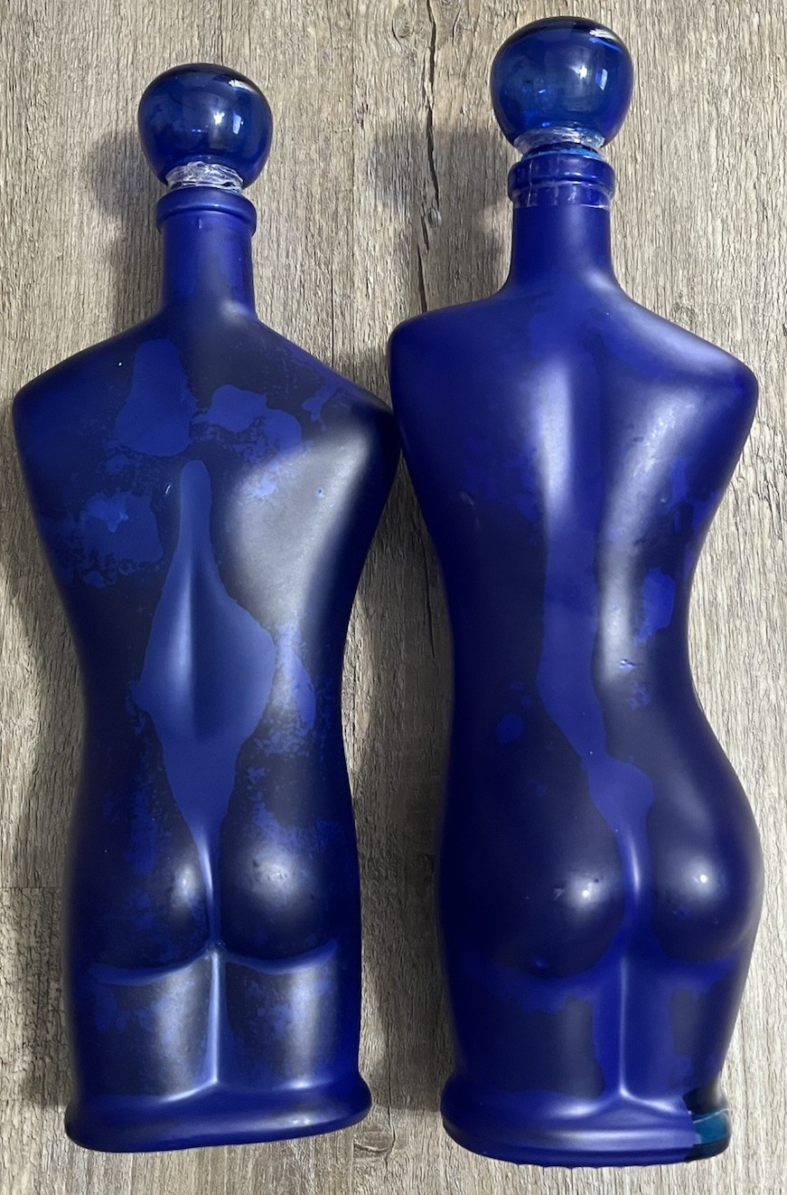 Vintage Woman Man Torso Glass Bottles Human Figure Decanters Kefla Rare Abstract