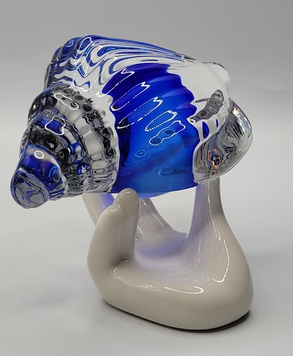 Continental Creations Blown Glass Blue Sommerso Conch Shell Paperweight • 4″