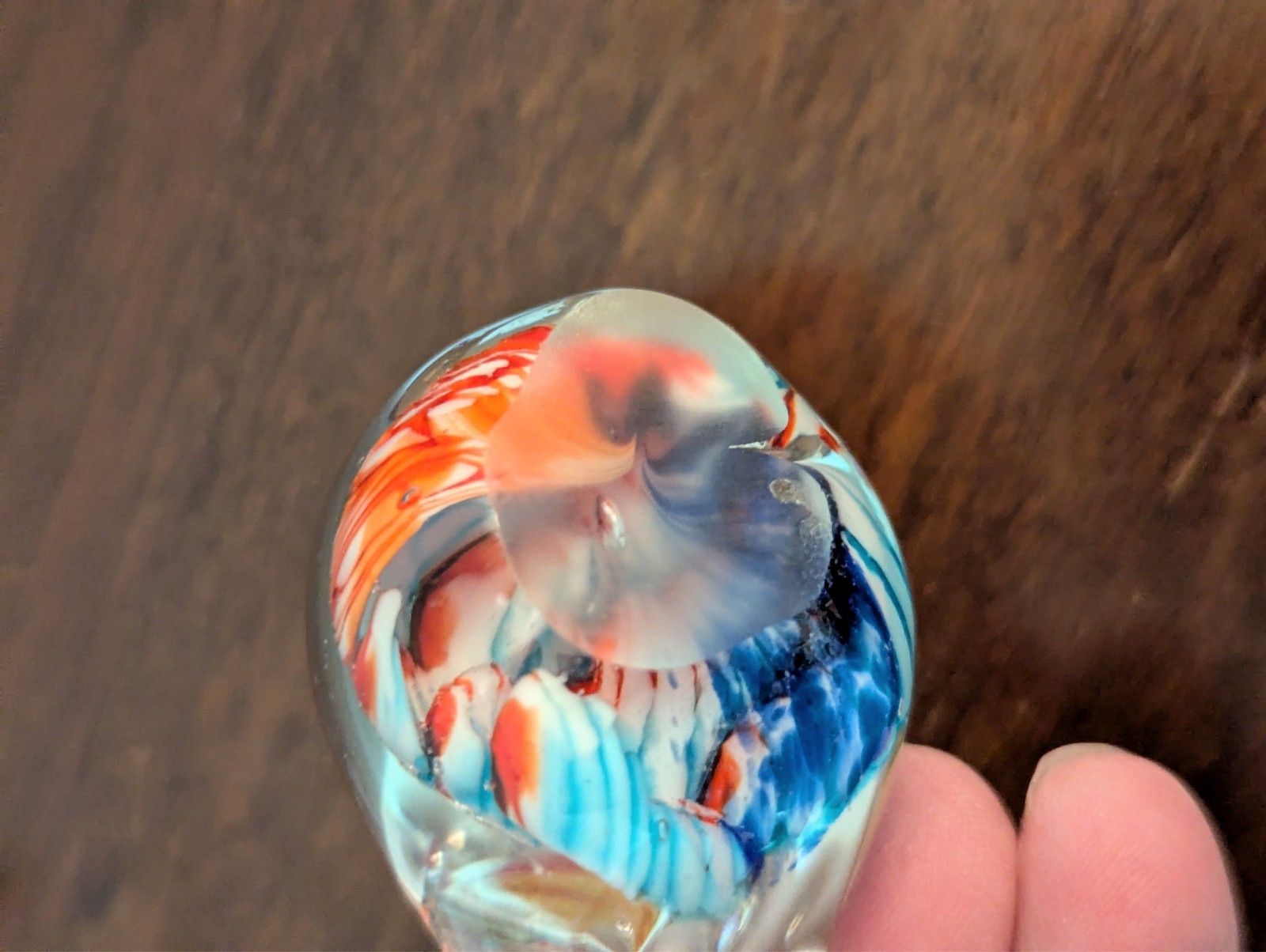 Vintage Murano Style Blown Glass Pair 2″ Bird Figurines Blue White Orange Red