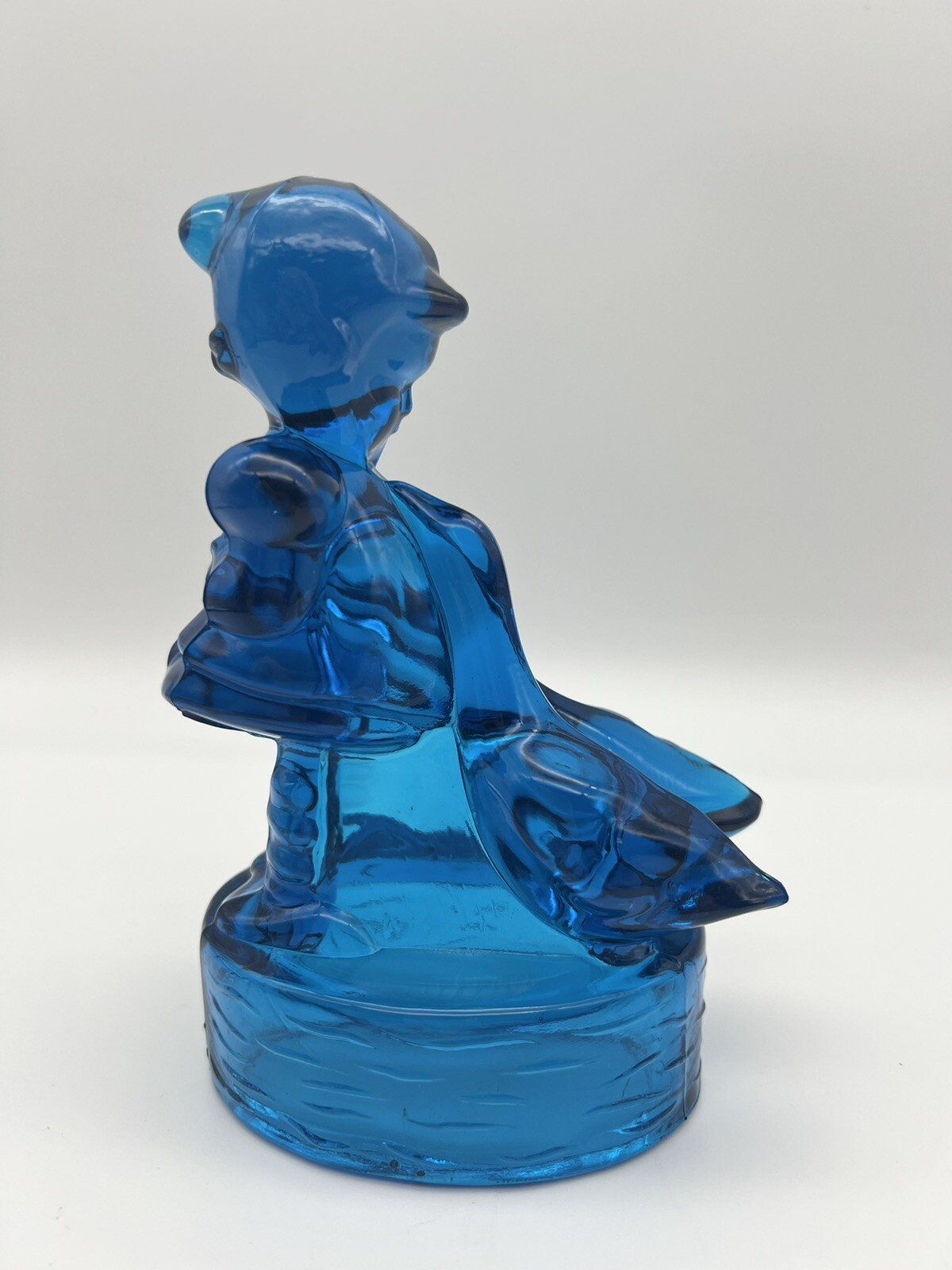 Vintage LE Smith Blue 3D Art Glass Child Girl Geese Decorative Figurine
