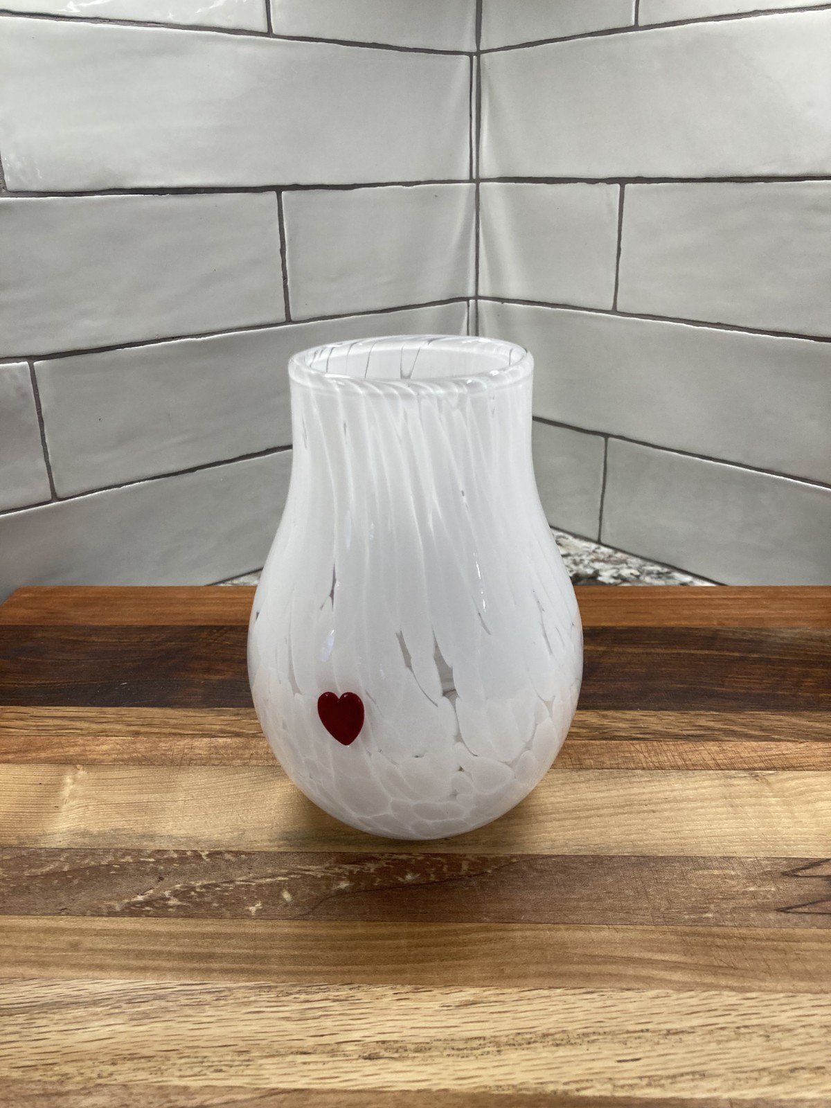Anthropologie White Confetti Icon Glass Vase w/Red Hearts