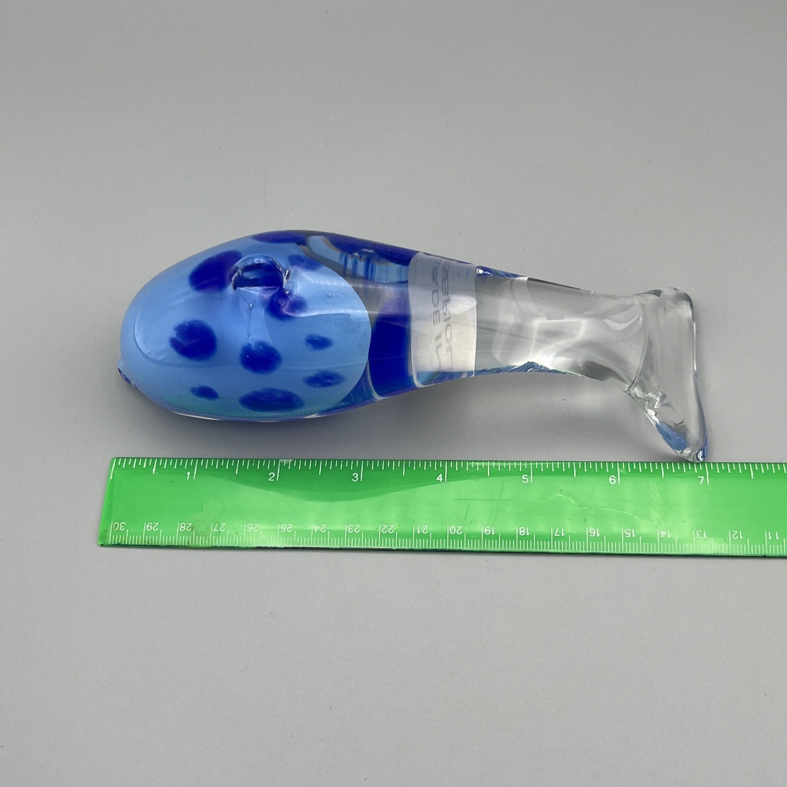 Hand Blown Art Glass Dolphin Figurine Paperweight 7in Clear And Blue