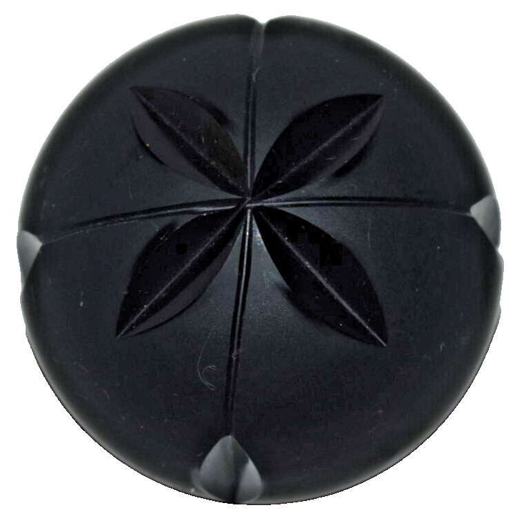 Vintage 1973 Harold Bennett Art Glass Paperweight Ebony Black Cut Star