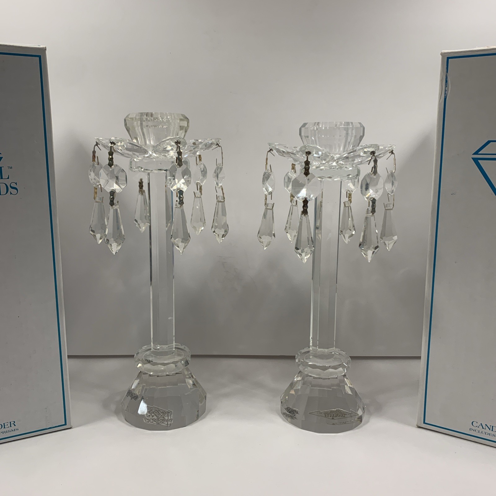 Crystal Diamonds By Godinger 9.5″ Candleholder Set Shannon Crystal Of Ireland