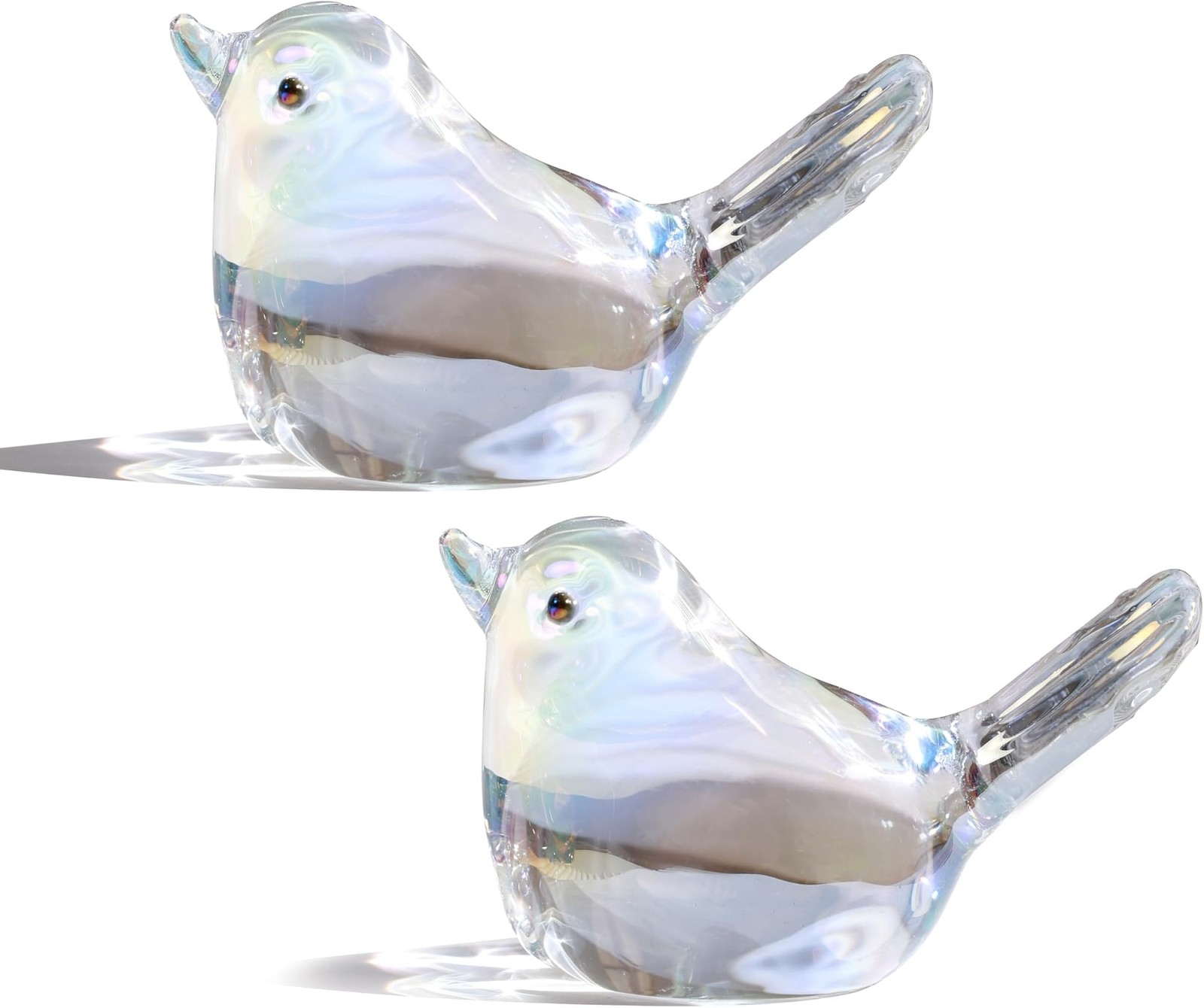 H&D HYALINE & DORA Set of 2 Glass Birds Figurines Handmade Blown Glass Bird F…