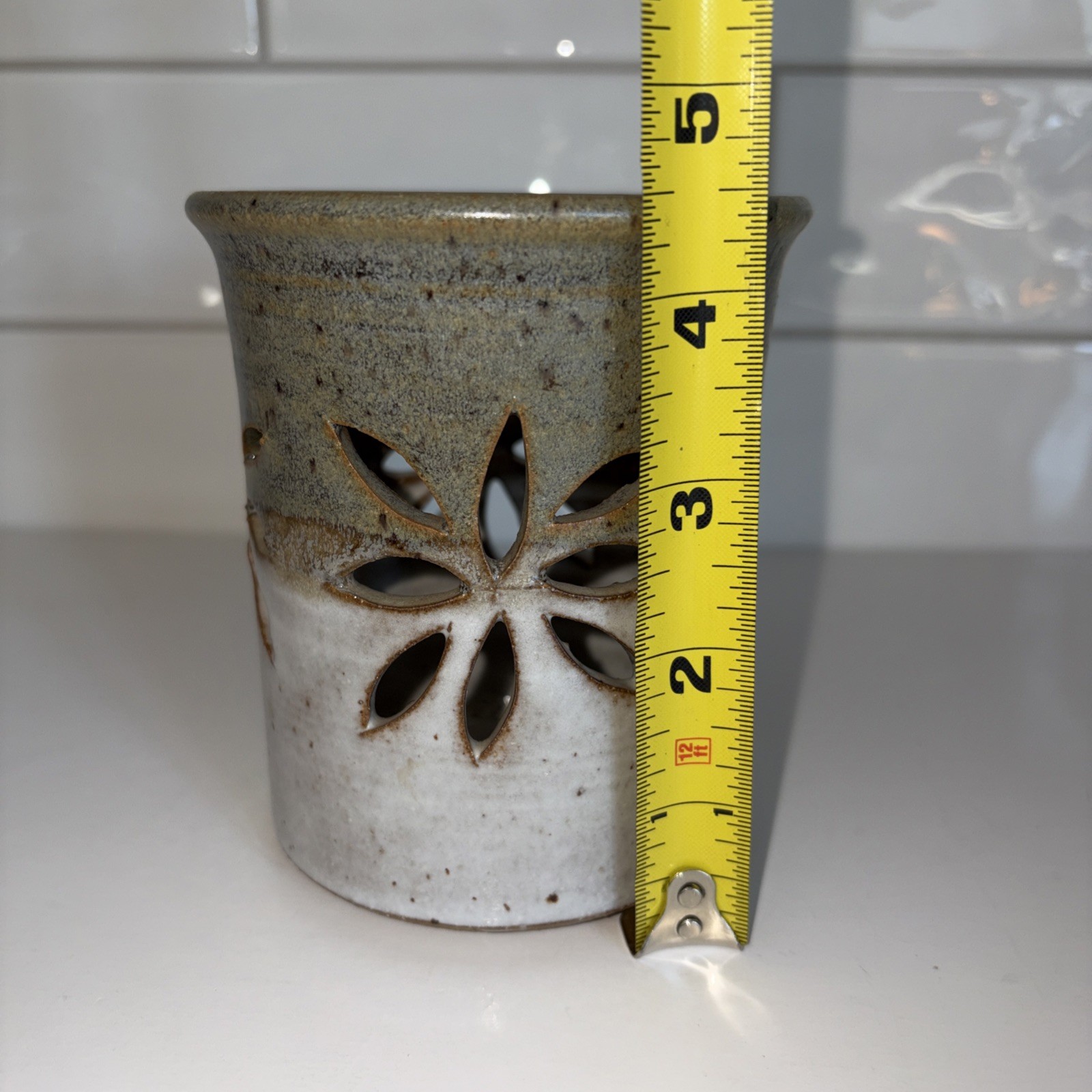 Artisan Handmade Round Orchid Planter Pot or Luminary Handmade Ceramic Signed