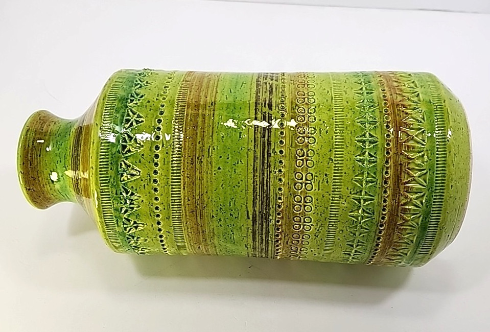 Aldo Londi Bitossi Rosenthal Netter Vase Greens Incised Design 1960s 12.5″ READ!