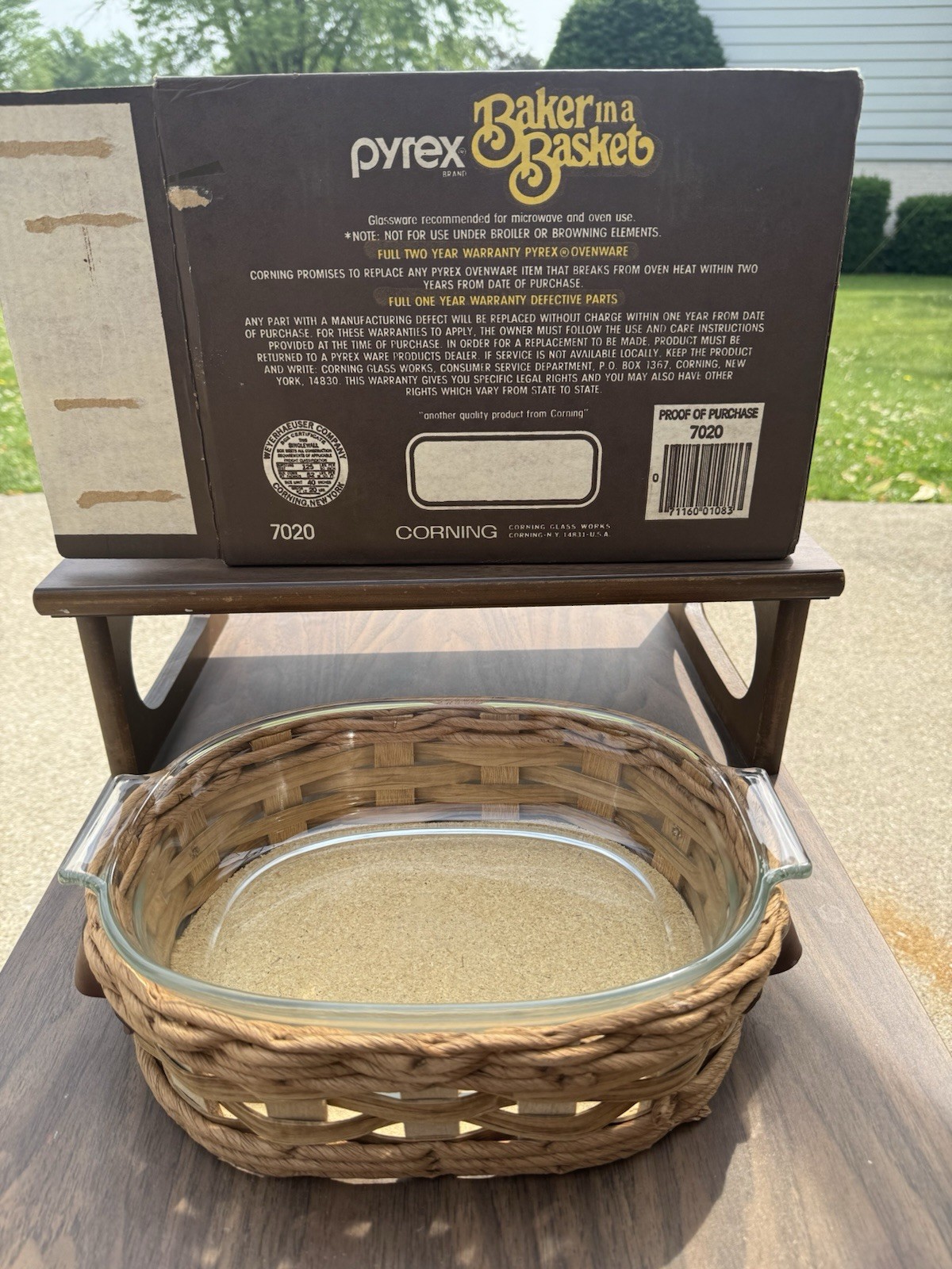 Vintage Pyrex Baker In A Basket 2QT Baking Dish W Woven Basket w Box!