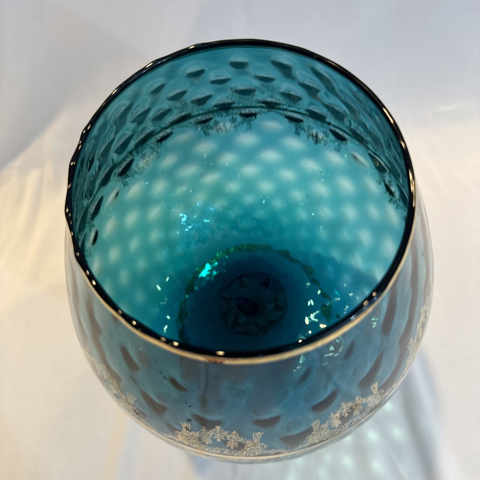 Giant Vintage Italian Turquoise Aqua Blue and Gold Crystal Bowl 14”