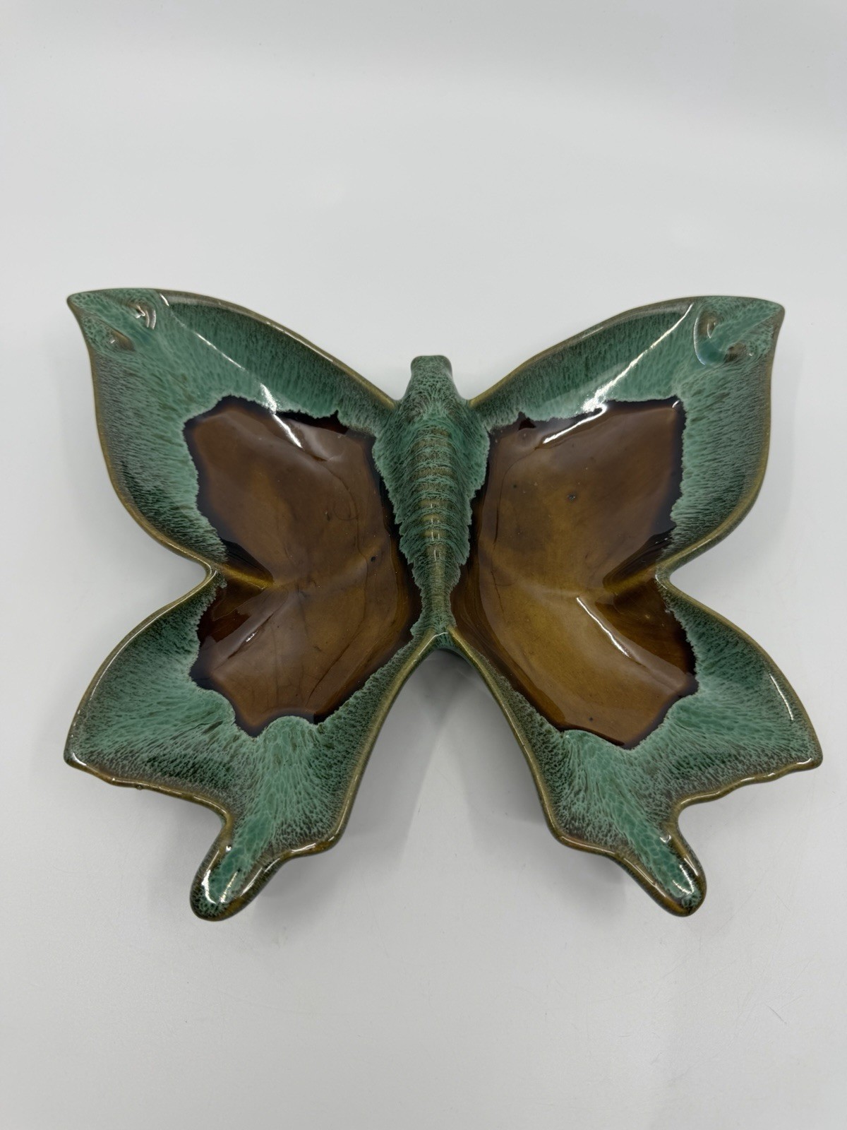 Vtg MCM Brown & Green Van Briggle Pottery Butterfly Ashtray Colorado USA